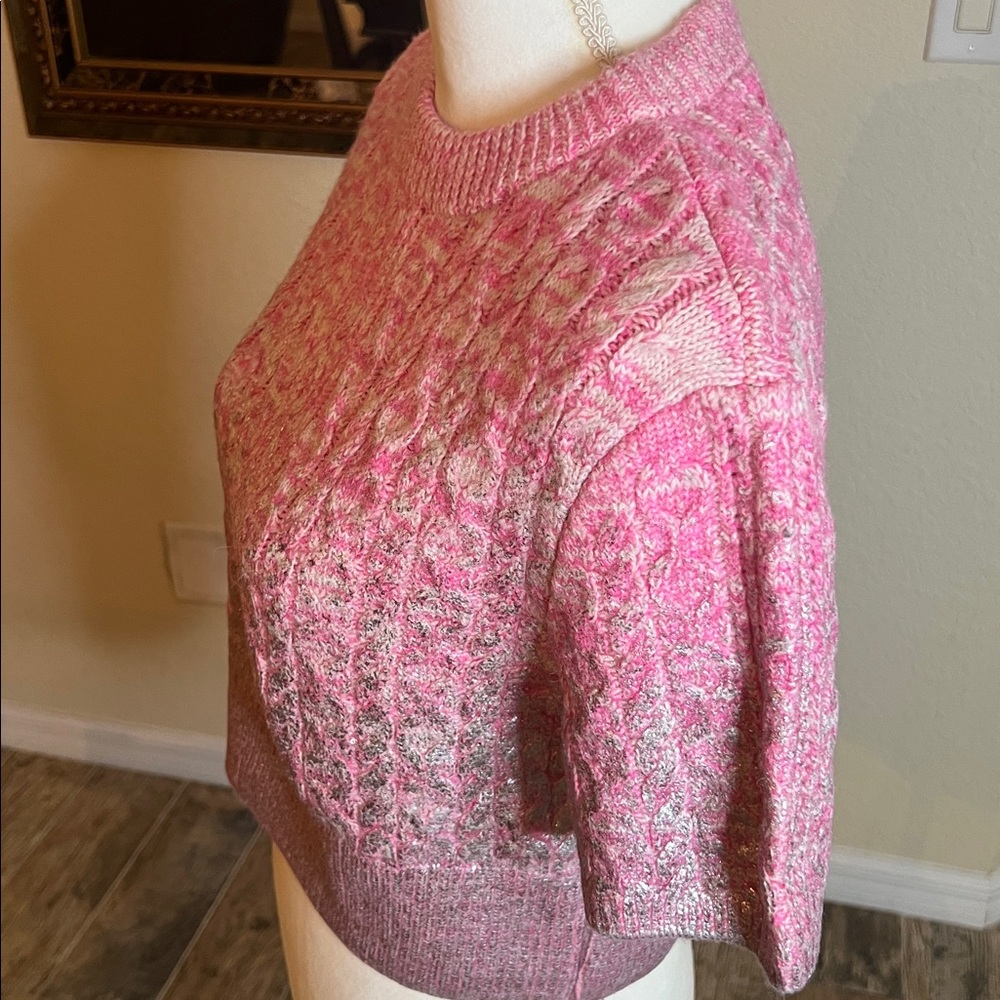 Zara Pink Metallic Short-Sleeve Cable Knit Sweater - Picture 14 of 17